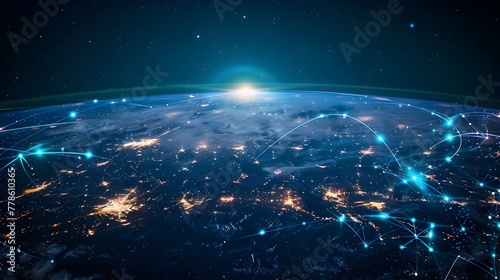 Illuminated Global Network of Interconnected Cities Showcasing an Efficient Future Earth #778610365