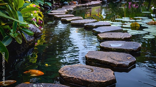 Tranquil Stepping Stone Pathway Through Flourishing Garden Embodying Path to Success