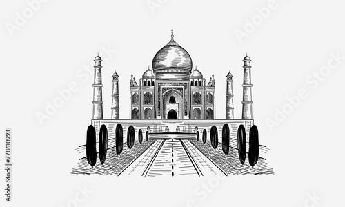 hand drawn Taj Mahal hand drawn vector. Palace India sketch
