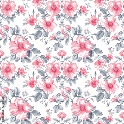 Floral pink color, form natural, seamless fabric pattern.