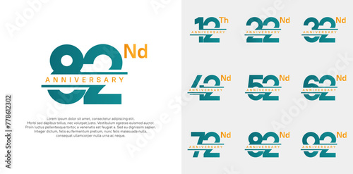 anniversary vector set design with blue and orange color for celebration day