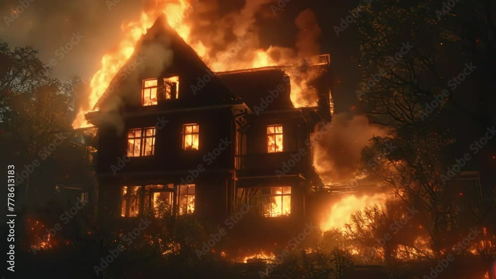impressive close-up of a burning house, natural disaster, house fires impressive close-up of a burning house, natural disaster, house fires