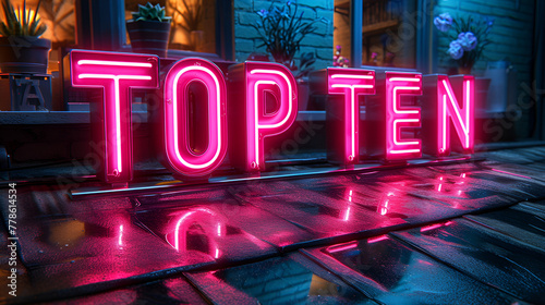 Top Ten list - in the style of a neon billboard - countdown - Top 10 - 0 best - 10 finalists  photo