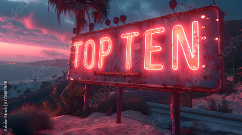 Top Ten list - in the style of a neon billboard - countdown - Top 10 - 0 best - 10 finalists  photo