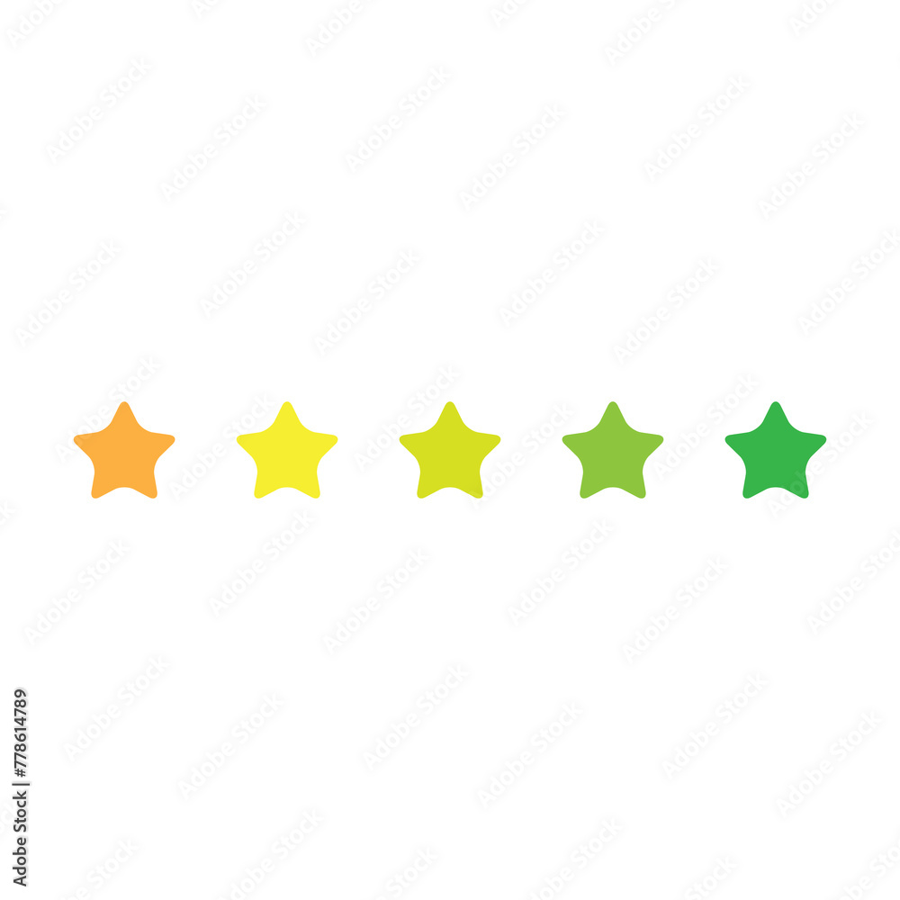 vector flat star icon, star rating sign,  five  star review icon illutration on white backgorund..eps