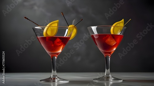 Three classic cocktail glasses .Generative AI