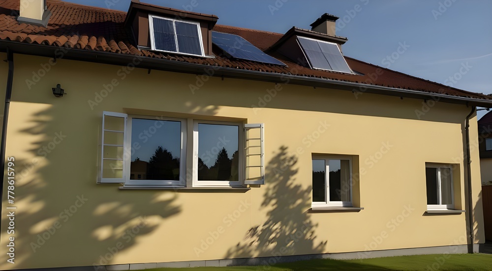 Solardach auf einem Einfamilienhaus reflektiert die .Generative AI