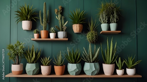 Stylish composition of home garden interior filled a lot of beautiful plants, cacti, succulents, air plant in different design pots .Generative AI