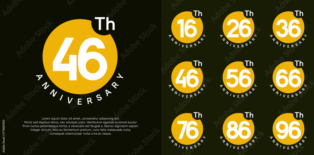 anniversary logotype vector set with yellow color circle and white number can be use for celebration moment