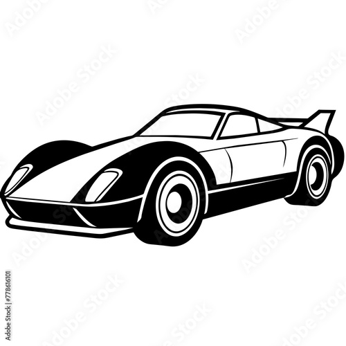black and white car silhouette vector illustration,head of a bull,sports car characters,Holiday t shirt,Hand drawn trendy Vector illustration,reching car on black background © SK kobita
