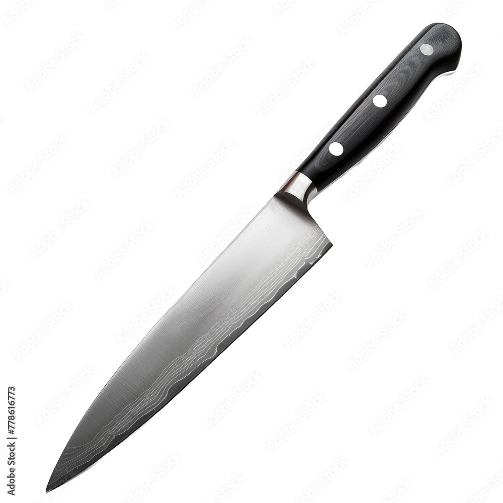 Knife with black handle and silver blade. Sleek and modern culinary tool for precision cutting Knife with black handle and silver blade. Sleek and modern culinary tool for precision cutting