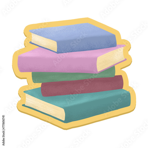 stack of colorful books isolated, digital painting of books