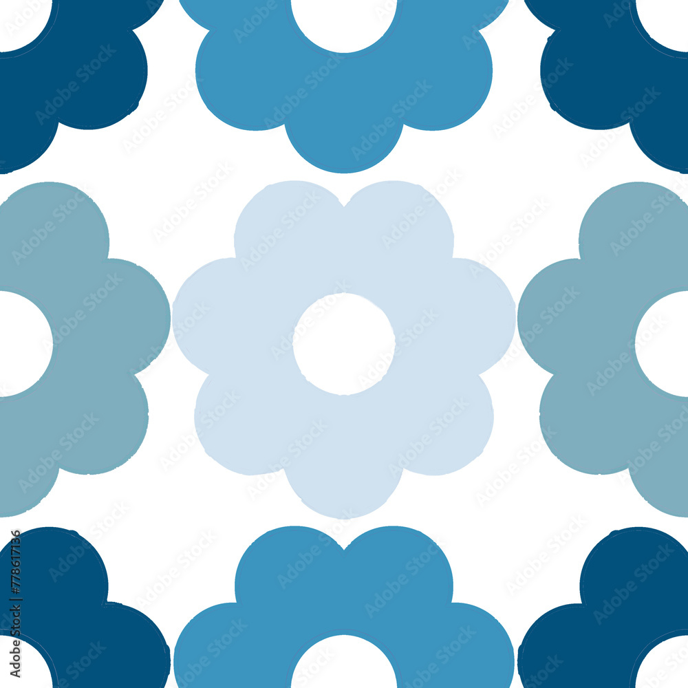 Seamless pattern with gradient blue flowers