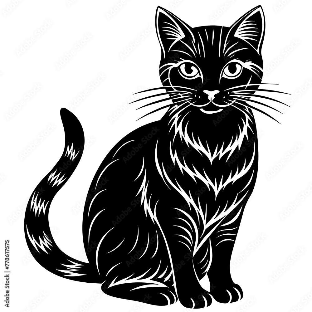 head of a cat silhouette vector illustration,Pet,black cat characters,Holiday t shirt,Hand drawn trendy Vector illustration,graceful cat on black background