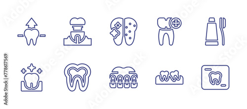 Dental line icon set. Editable stroke. Vector illustration. Containing radiography, toothbrush, clean, tooth, teeth, sensitivity, braces, implant.