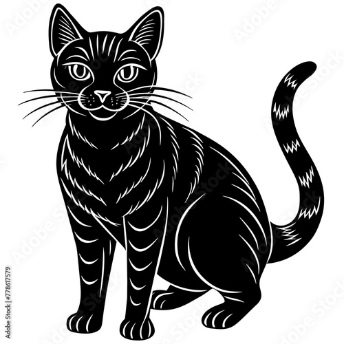 head of a cat silhouette vector illustration,Pet,black cat characters,Holiday t shirt,Hand drawn trendy Vector illustration,graceful cat on black background © SK kobita