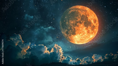 A large, orange and white moon in the sky 