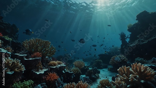 Underwater scene of vibrant coral reef teeming with fish in the Red Sea