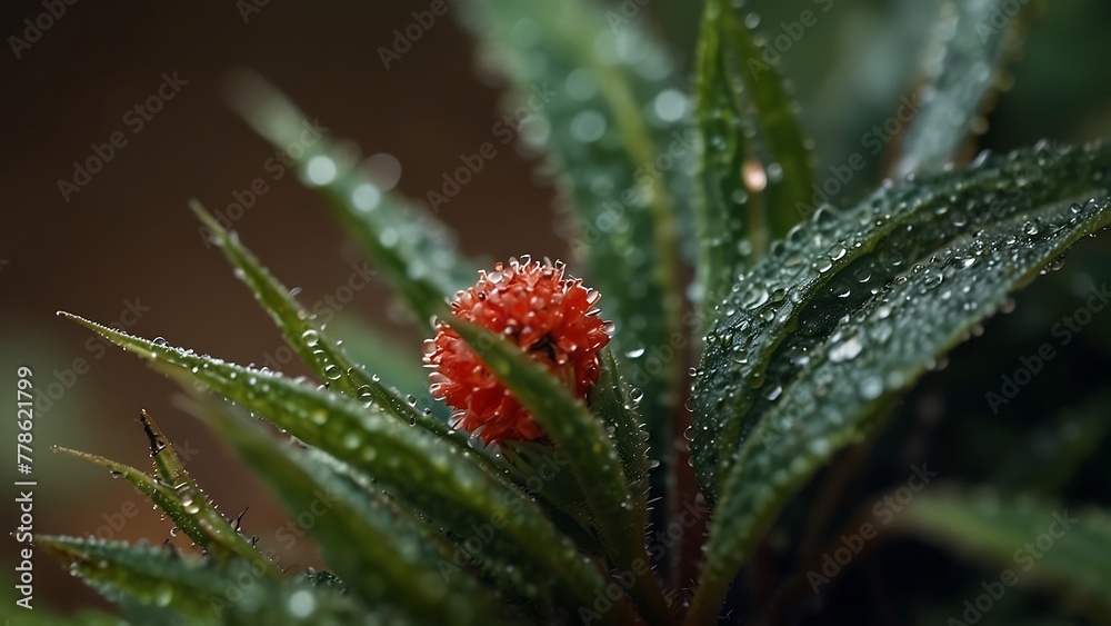 Macro image of an insect on a flower in a garden, water droplets clinging to it. Macro image of an insect on a flower in a garden, water droplets clinging to it.