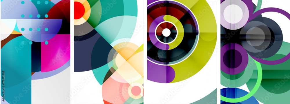 Charming geometric abstract posters. Mesmerizing set of circles, each design a harmonious blend of form and color. Elevate your design with modern, visually striking art