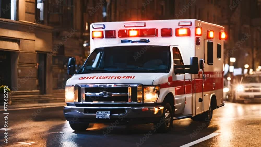 Ambulance van on highway with flashing lights