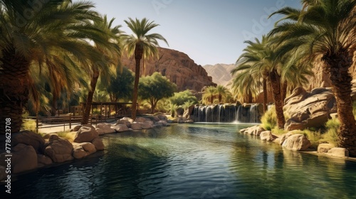 Palm Trees and Water in a Hidden Desert Paradise © stocksbyrs