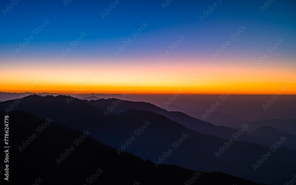 landscape view of sunrise over the mountains in Nepal