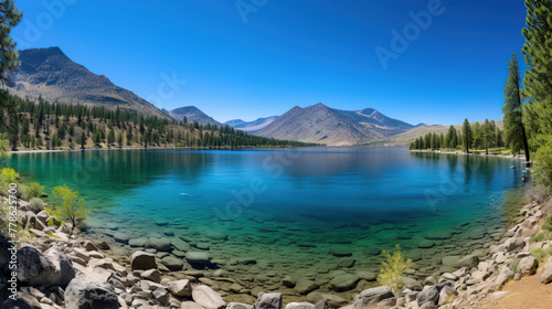 lake in the mountains.