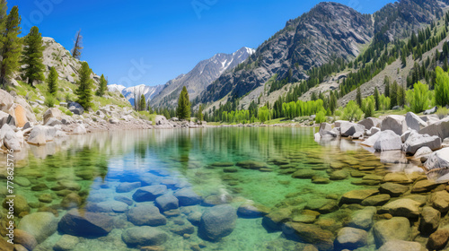 lake in the mountains.