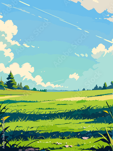 Idyllic Meadow with Bright Blue Sky