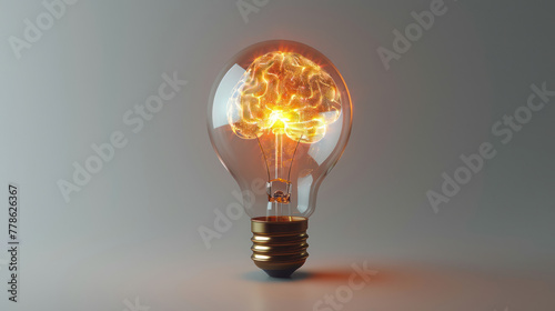 Illuminated Brain: Light Bulb With Brain Inside