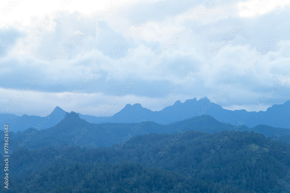 Tranquil Blue Dusk Silhouette: The Pinnacles Ridge and Mountain Backdrop, Coromandel Peninsula, New Zealand