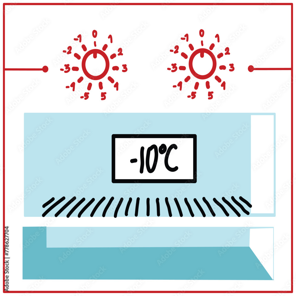 Illustration of a complete refrigerator with simple temperature control indicators and buttons in flat style. Element graphic design template with a refrigerator theme Illustration of a complete refrigerator with simple temperature control indicators and buttons in flat style. Element graphic design template with a refrigerator theme