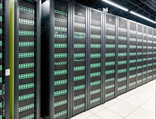 A large server room with rows of servers lined up against the walls.