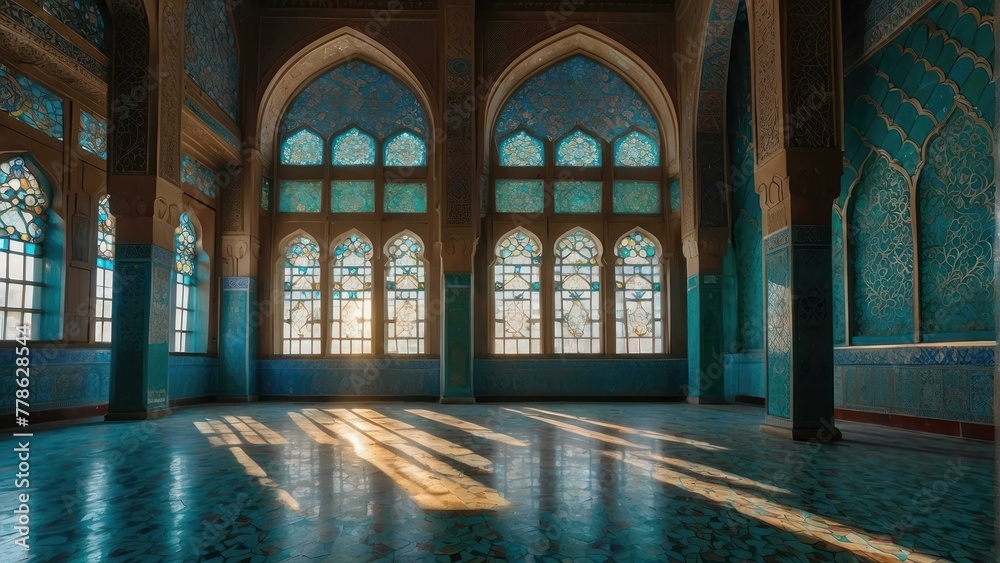 Fototapeta premium Sunlight streaming through ornate windows
