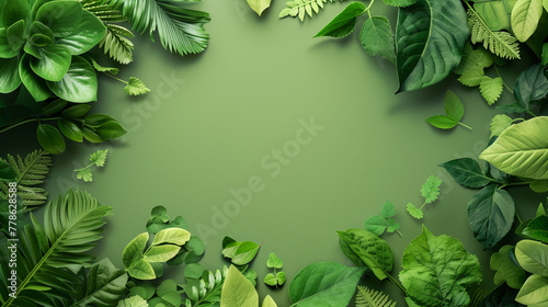 Lush green leaves creating a natural border around a banner with blank space  symbolizing ecology and nature