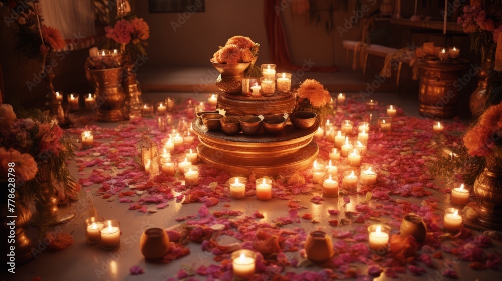 Bhai tika celebration festival of sibling bonding and love,The room was covered with burning candles and flowers