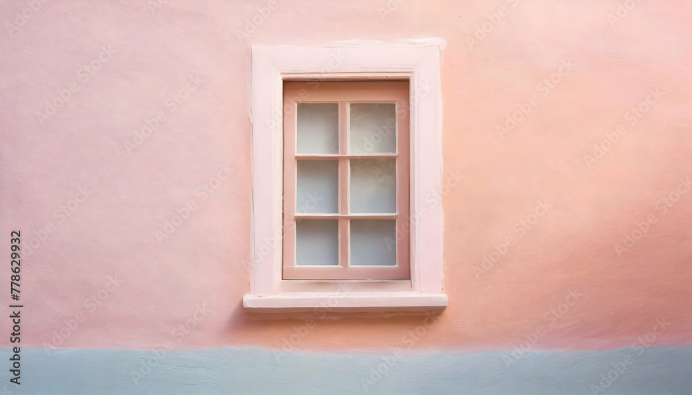 Pastel color On the freshly painted wall of a house there is a single closed window on digital art concept, Generative AI. Pastel color On the freshly painted wall of a house there is a single closed window on digital art concept, Generative AI.