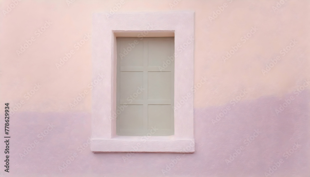 Pastel color On the freshly painted wall of a house there is a single closed window on digital art concept, Generative AI.