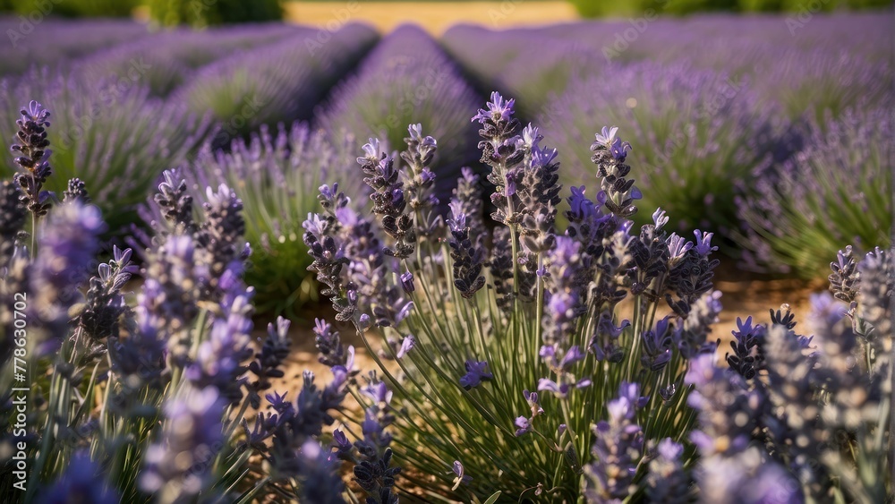 Obraz premium Blooming lavender field under sunlight