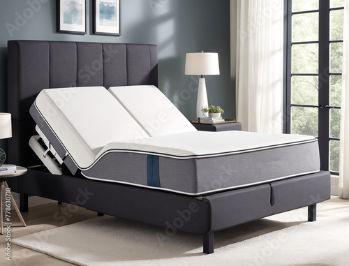 A bed with a mattress and a headboard.