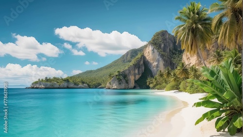 Tropical beach paradise with limestone cliffs