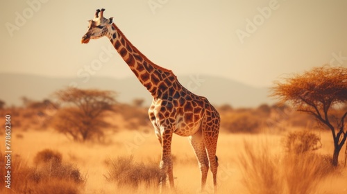 Giraffe in Africa nature beauty wild animal in savannah  photo