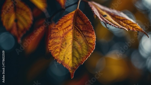 Autumnal hues on a detailed leaf