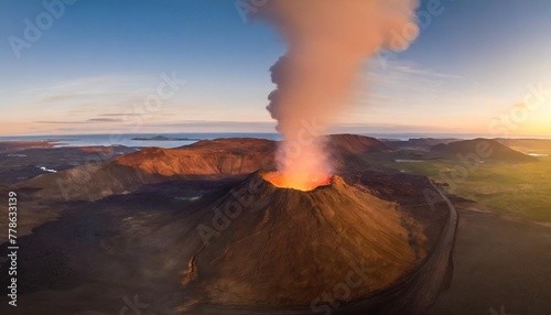 aerial panorama of the litli hrutur volcanic eruption fagradalsfjall iceland photo