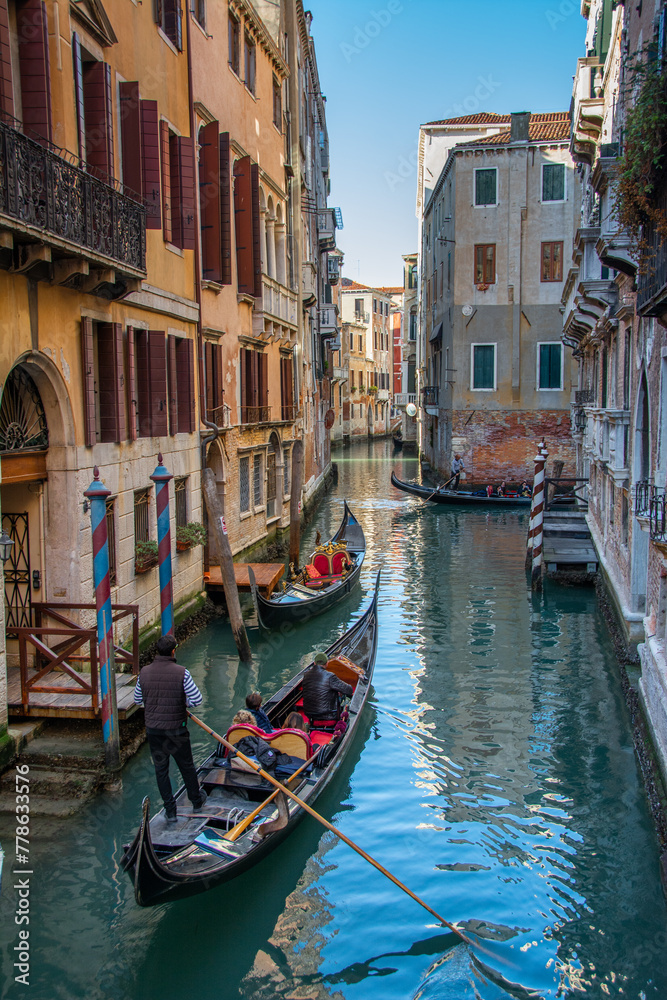 Venice gondola street scene, Venice, Italyi