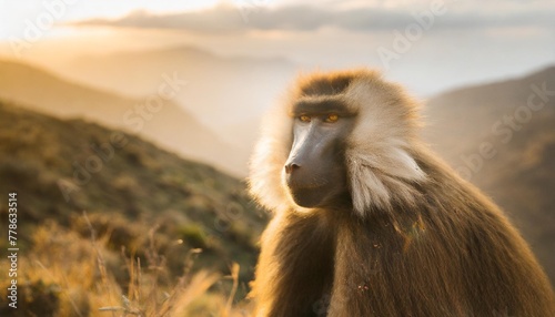 portrait of a gelada baboon male in the simien mountains national park in ethiopia