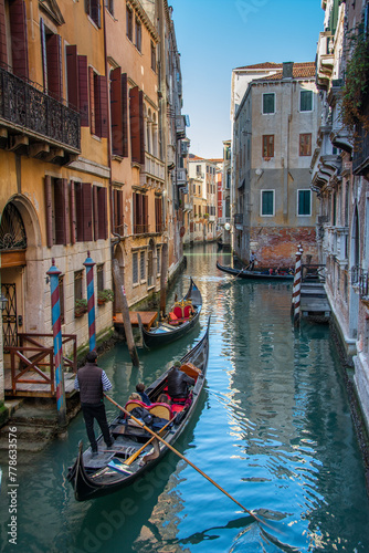 Venice gondola street scene, Venice, Italyi