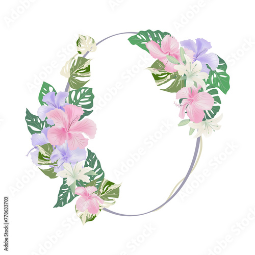 blooming flower flow and foliage frame on background