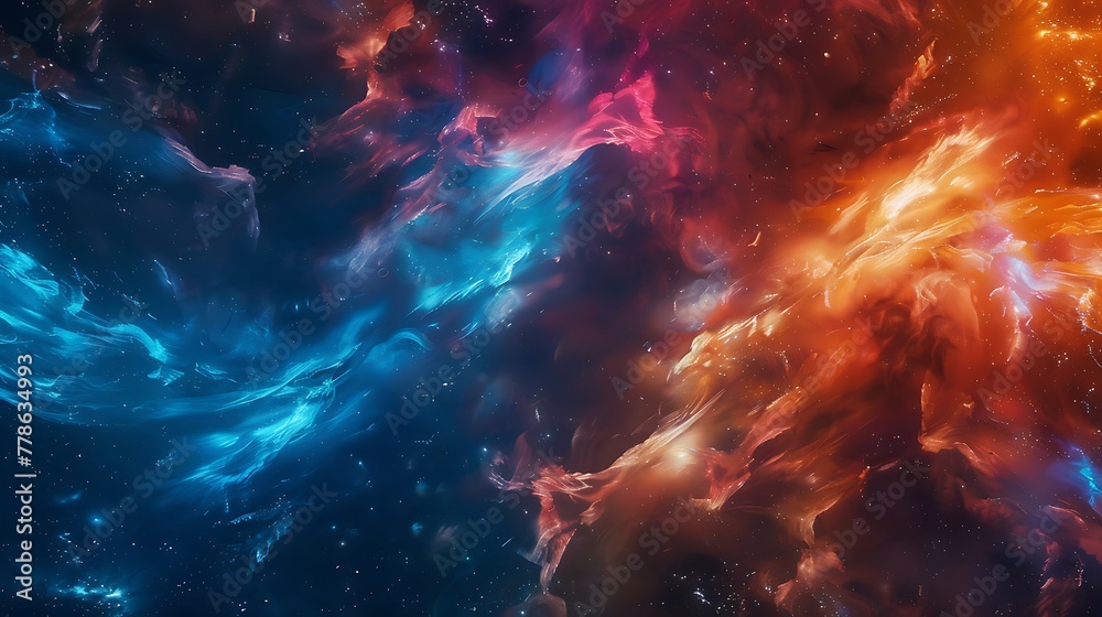 Swirling nebulae of vibrant colors against a backdrop of infinite darkness - obrazy, fototapety, plakaty 